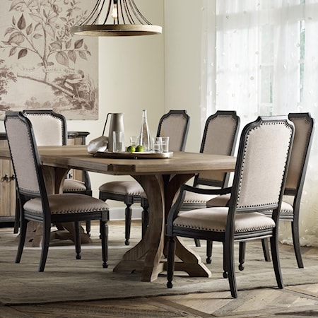 Rectangle Pedestal Dining Table Set with Upholstered Chairs