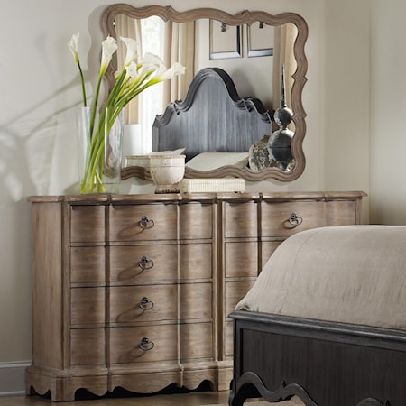 Dresser with 8 Drawers and Mirror with Serpentine Frame