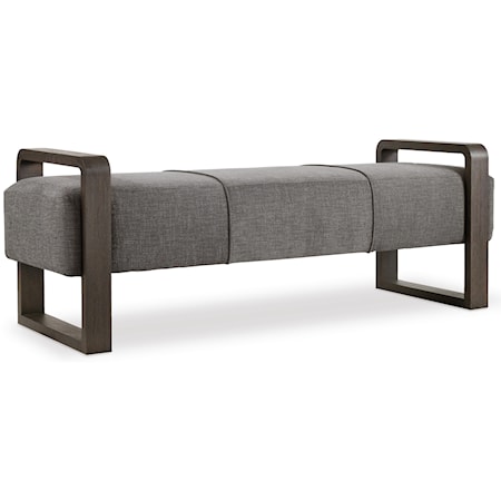 Contemporary Upholstered Bench with Wood Arms