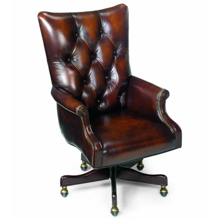 Hand-Wiped Brown Leather Tilt Swivel Chair