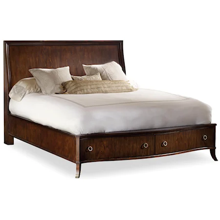 Queen Sleigh Bed with Platform Base and 2 Drawers
