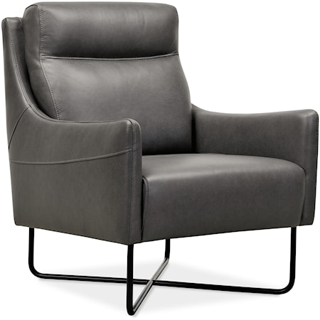 Contemporary Gray Leather Club Chair with Black Metal Base