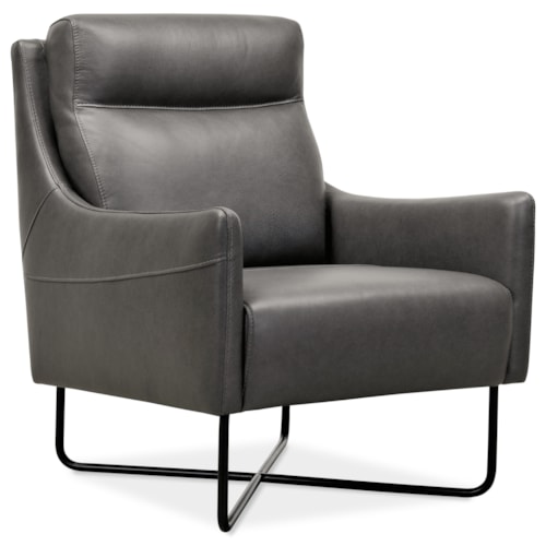 Contemporary Gray Leather Club Chair with Black Metal Base