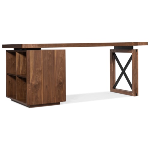 Transitional Single Pedestal Desk with Bookcase Base