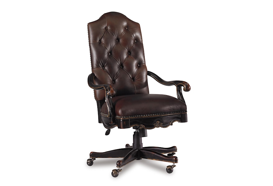 Tufted Brown Leather Adjustable Executive Office Chair- Casters