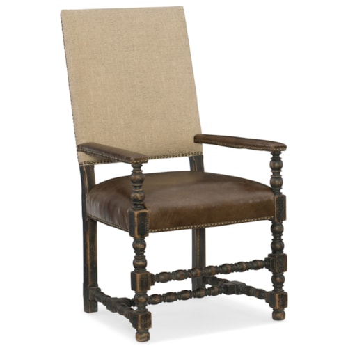 Transitional Upholstered Arm Chair with Leather Seat