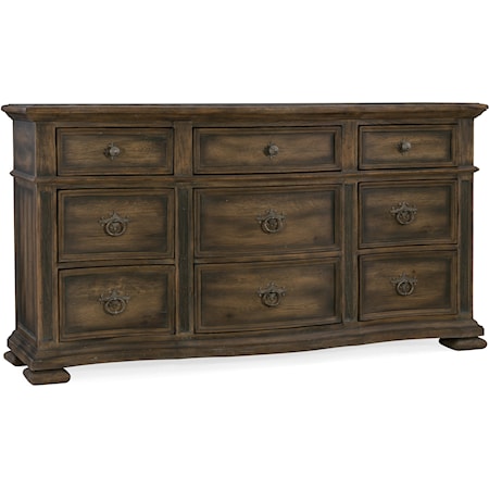 Traditional 9-Drawer Dresser with Removable Jewelry Tray