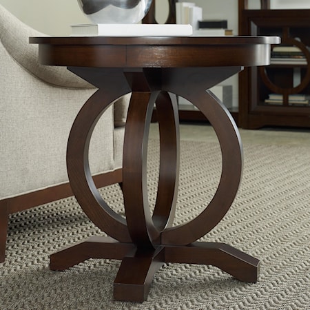 Contemporary Round End Table with Open Circle Pedestal Base
