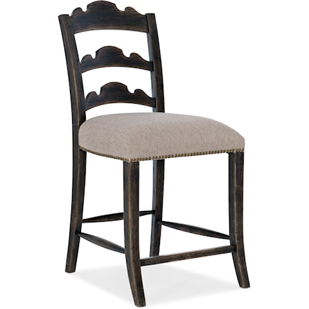 Traditional Ladderback Counter Stool with Upholstered Seat
