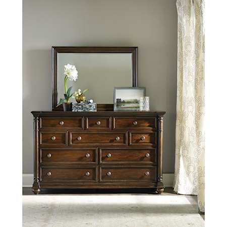 Dresser with Ten Drawers and Mirror