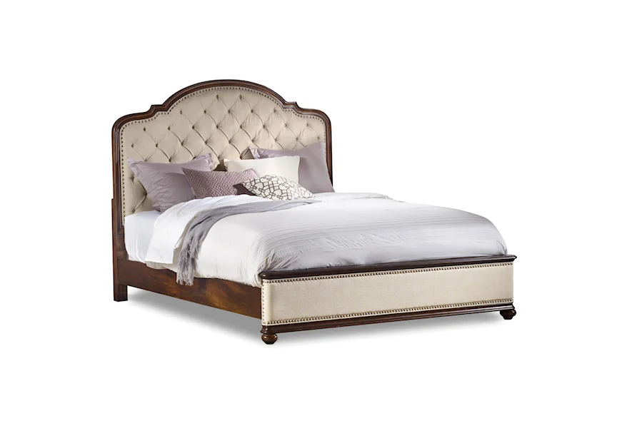 Leesburg Queen Size Upholstered Bed with Wood Rails by Hooker Furniture at Sheely's Furniture & Appliance