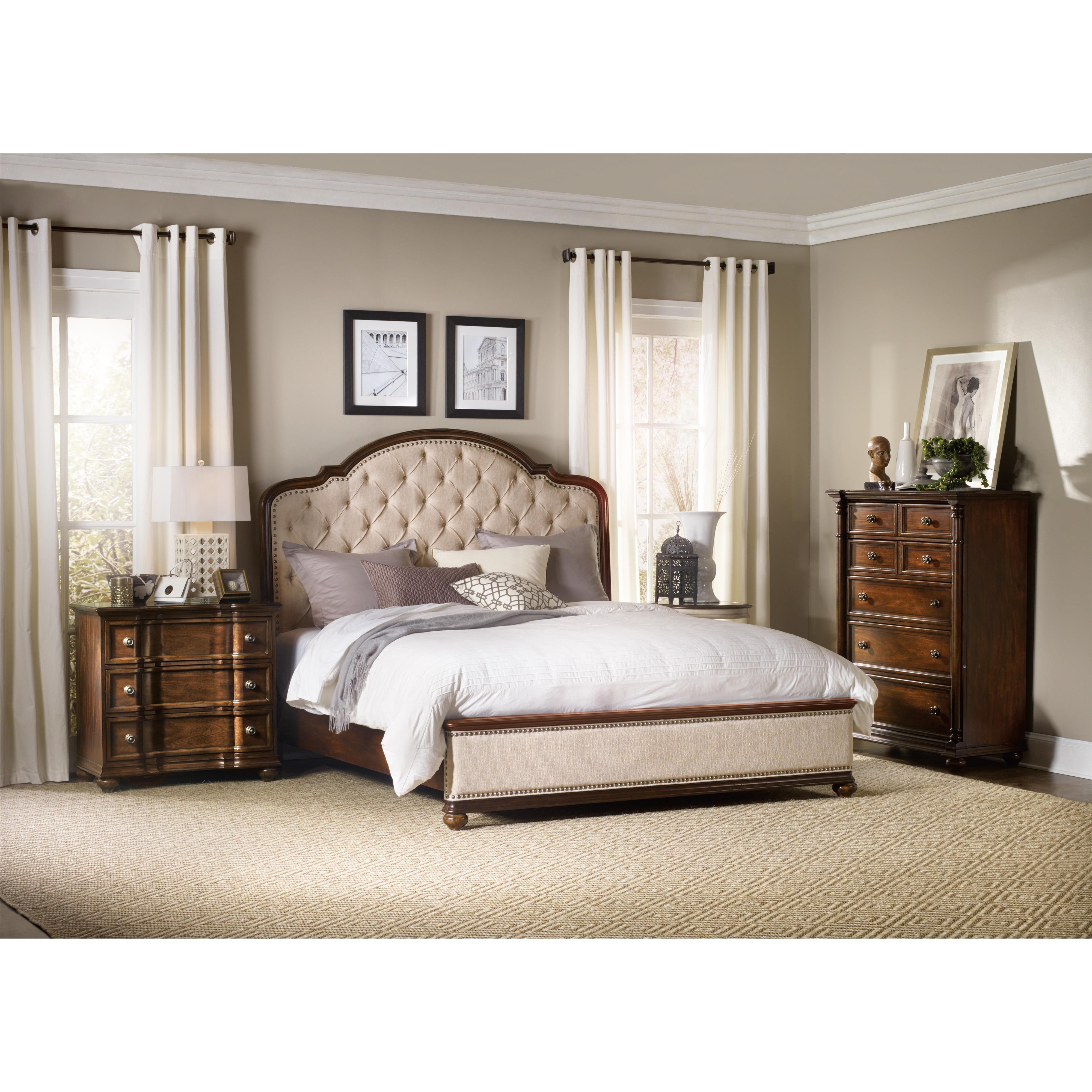 Queen Size Upholstered Bed with Wood Rails