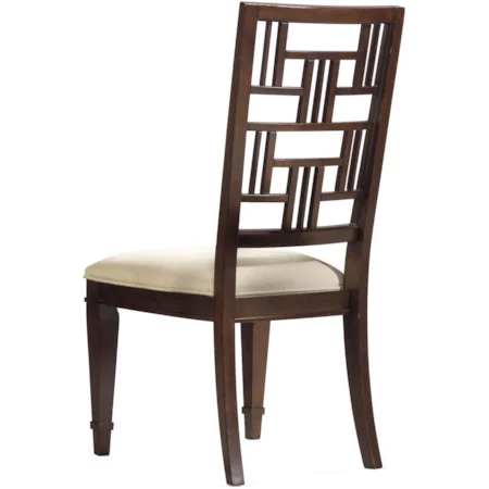 Dining Side Chair with Decorative Fret Patterned Back & Upholstered Cushion Seat