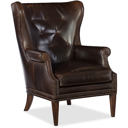 Traditional Leather Wing Club Chair with Nailhead Trim