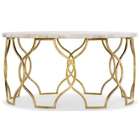 Transitional Round Cocktail Table with Metal Base