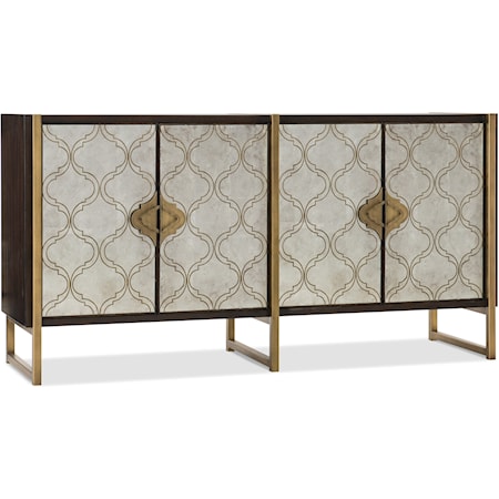 Transitional Four Door Credenza with Adjustable Shelves