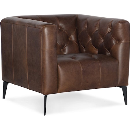 Transitional Chesterfield-Like Leather Stationary Chair