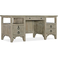 Transitional Executive Desk with Faux Leather Top
