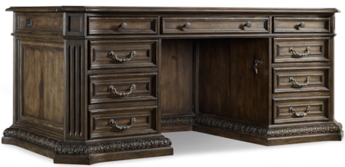 Traditional Executive Desk with Leather Writing Surface and Locking File Drawers