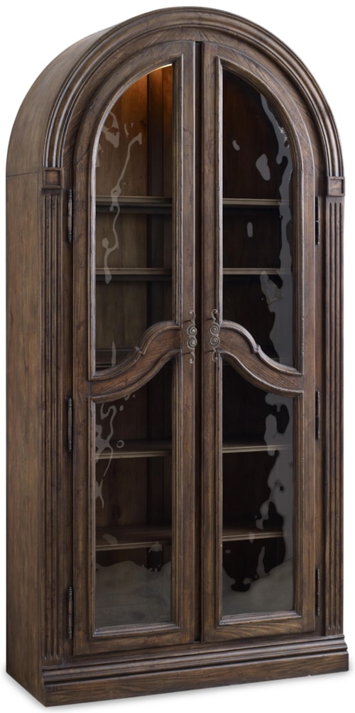 Traditional Bunching Curio Cabinet with Seeded Glass Doors and Touch Lighting