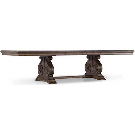 Traditional Dining Table with Grand Scale Scroll Base and Two 20-Inch Extension Leaves