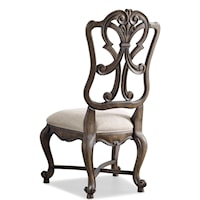 Traditional Scroll Wooden Back Dining Side Chair with Upholstered Seat