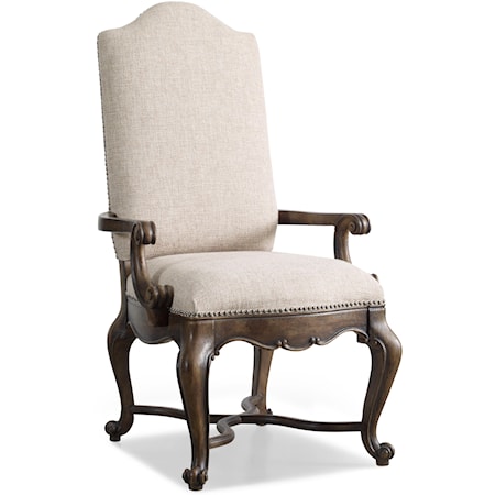 Traditional Upholstered Dining Arm Chair with Nailhead Trim