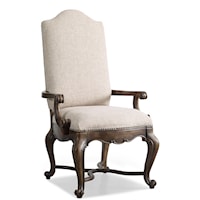 Upholstered Dining Arm Chair with Scrolled Arms and Nailhead Trim