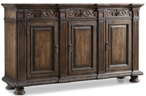 Traditional 3-Door 72-Inch Credenza with Corinthian Case Moulding