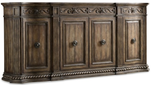 Traditional 4-Door Credenza with Adjustable Shelves