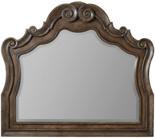 Traditional Serpentine Dresser Mirror with Beveled Glass and Grand Scroll Detailing