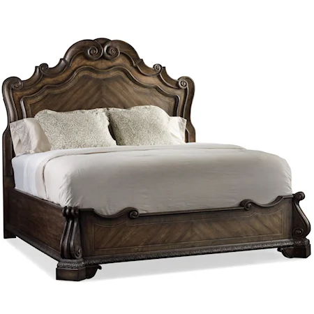 California King Size Panel Bed with Grandiose Scroll Detailing