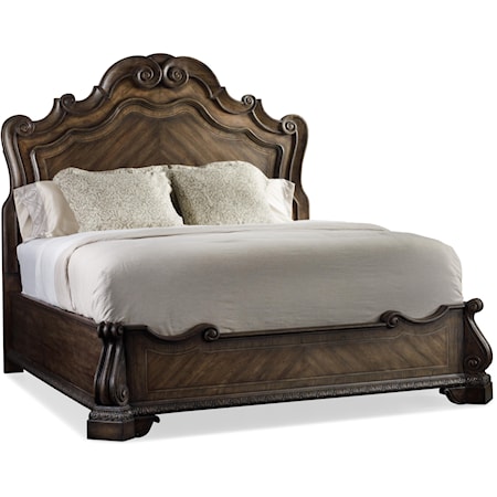 California King Size Panel Bed with Grandiose Scroll Detailing