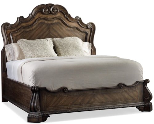 California King Size Panel Bed with Grandiose Scroll Detailing