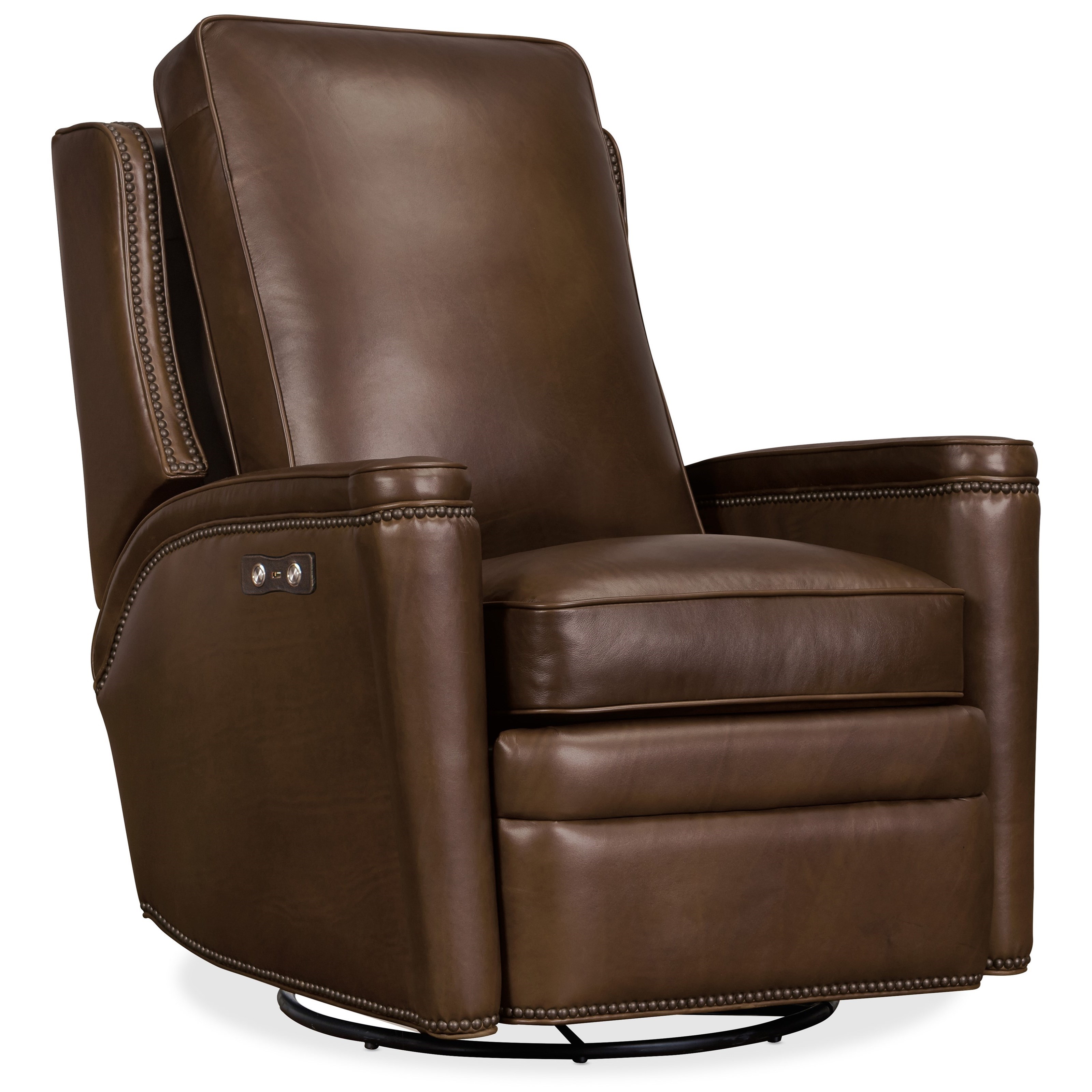 Hooker Furniture Declan RC251 PSWGL 089 Traditional Leather Power Swivel Glider Recliner Esprit Decor Home Furnishings Recliner High Leg