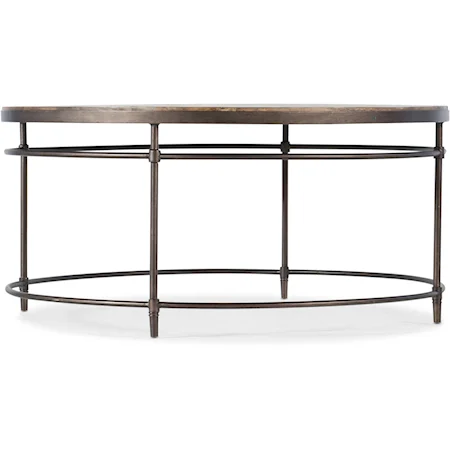 Transitional Round Wood and Metal Cocktail Table
