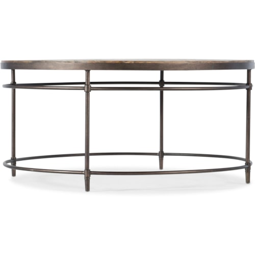 Transitional Round Wood and Metal Cocktail Table