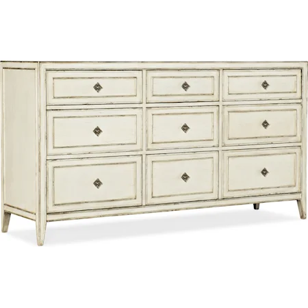 Transitional Anastasie 9-Drawer Dresser with Felt-Lined Jewelry Tray