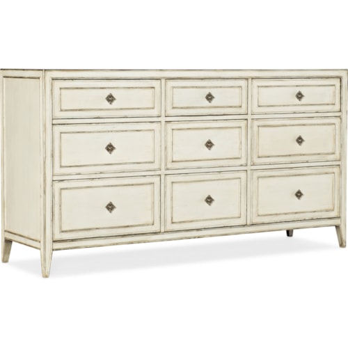 Transitional Anastasie 9-Drawer Dresser with Felt-Lined Jewelry Tray