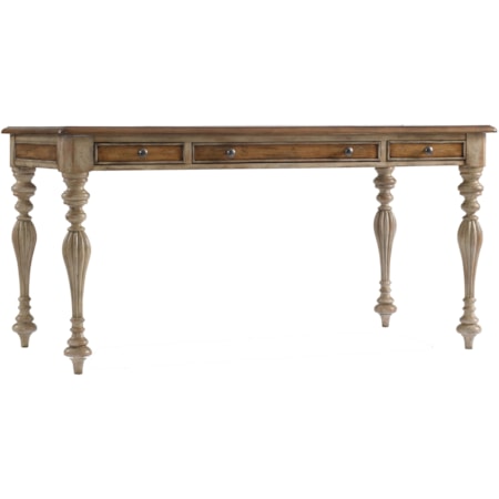 Dune & Beach Finished 60-Inch Writing Table Desk with Leather Writing Surface & Center Drop-Front Drawer