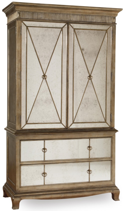 Traditional 2-Door Armoire with Mirror Front and Drawers