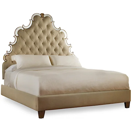 Queen-Size Upholstered Platform Bed with High Tufted Headboard