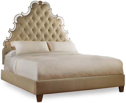 King-Size Upholstered Platform Bed with High Tufted Headboard