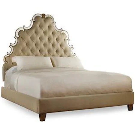 King-Size Upholstered Platform Bed with High Tufted Headboard
