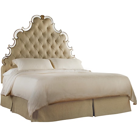 King-California King-Size Upholstered Headboard with Button-Tufting & Mirror Accents