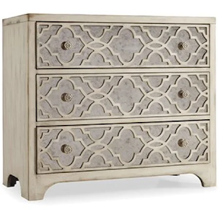 Transitional 3-Drawer Fretwork Chest - Pearl Essence