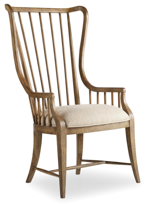 Casual Tall Spindle Dining Arm Chair with Upholstered Seat
