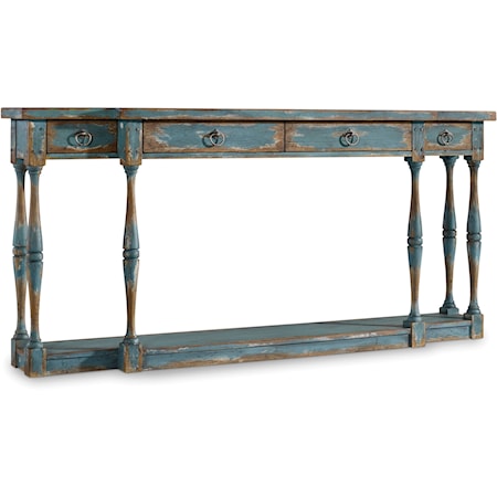 Rustic 4-Drawer Thin Console Table