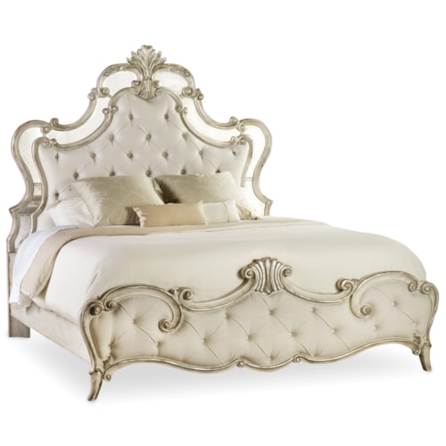Traditional Queen Upholstered Silver Leaf Bed