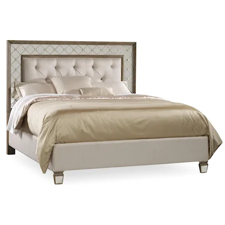 Traditional California King Mirrored Upholstered Bed